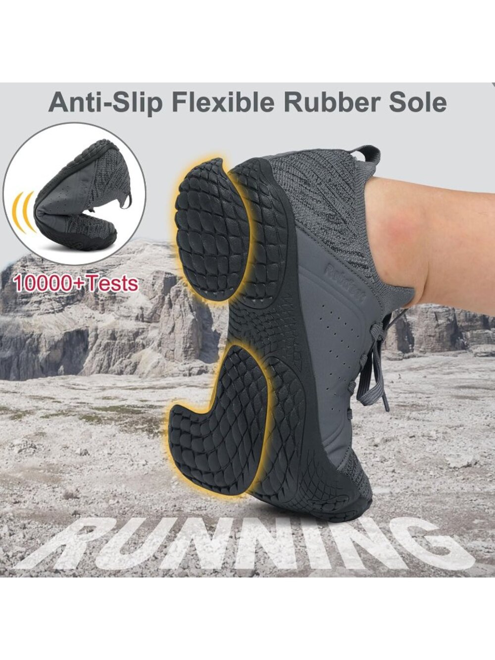 Men's Grey Barefoot Trail Running Shoes Minimalist Wide Toe Box Design Non-Slip - Picture 6 of 6